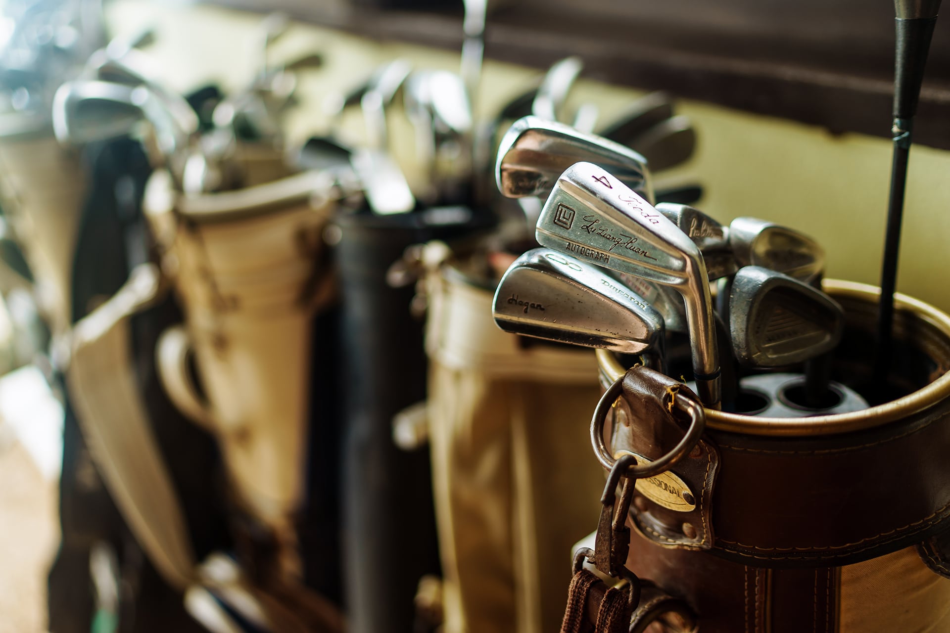 Set,of,old,vintage,golf,clubs,in,bag.,nov,2018,